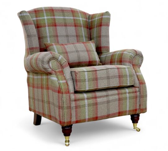 Wing Chair Fireside High Back Armchair Balmoral Rust Check Fabric P&S