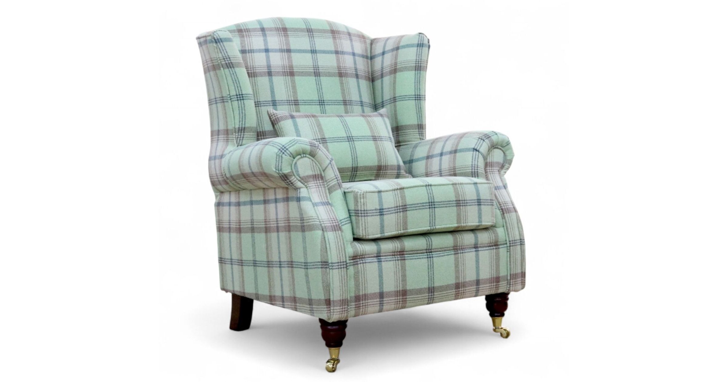Balmoral Sage Green Check High Back Wing Chair Armchairs