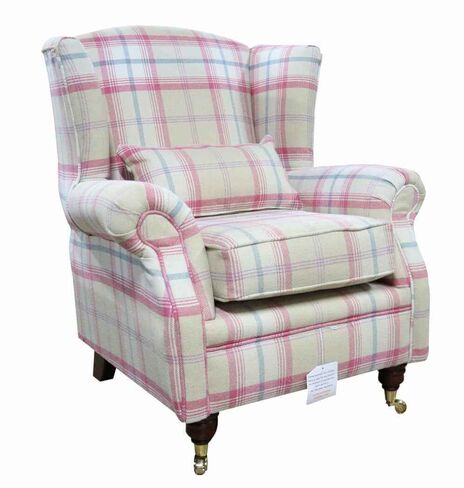 Wing Chair Fireside High Back Armchair Balmoral Sorbet Check Fabric P&S