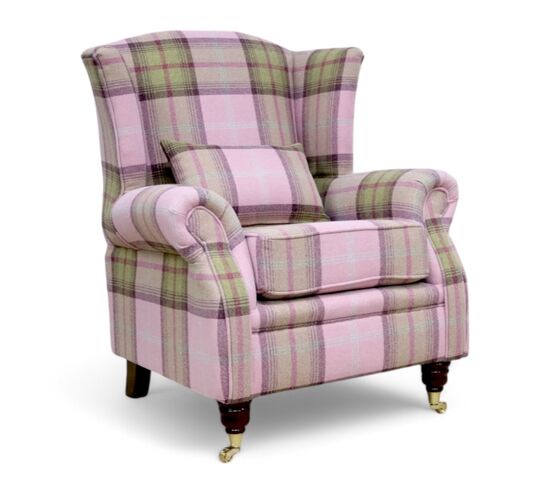 Wing Chair Fireside High Back Armchair Balmoral Watermelon Check Fabric P&S