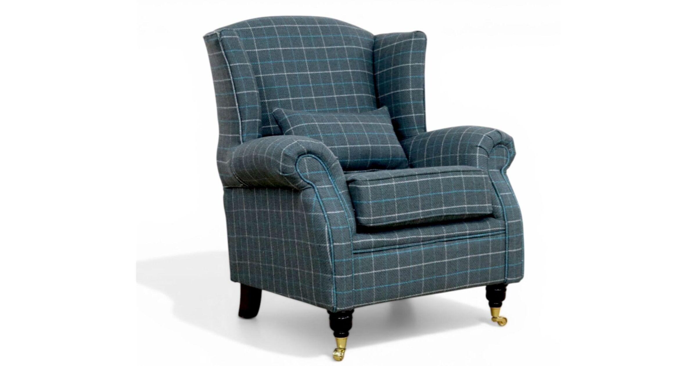 Wingback Fireside High Back Armchair – Balmoral Azure Check Fabric