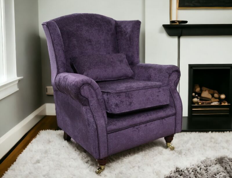 Product photograph of Wing Chair Fireside High Back Armchair Belvedere Plum Fabric from Designer Sofas 4U