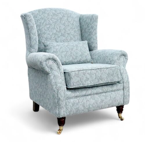 Wing Chair Fireside High Back Armchair Bergamo Floral Duck Egg Fabric