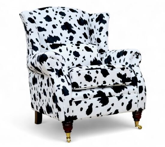 Wing Chair Fireside High Back Armchair Black Cow