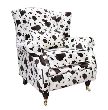 Wing Chair Fireside High Back Armchair Brown Cow
