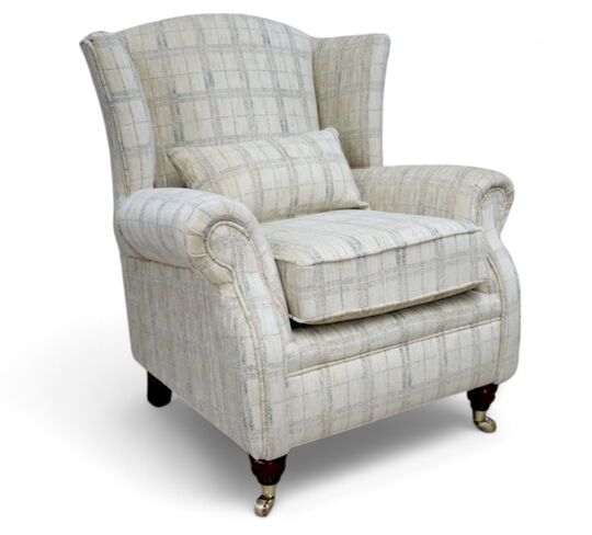Wing Chair Fireside High Back Armchair Brunswick Plaid Oyster