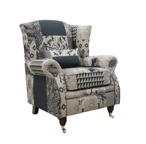 Wing Chair Fireside High Back Armchair Charles Patchwork Fabric