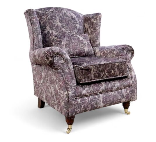 Wing Chair Fireside High Back Armchair Chaucer Aubergine Velvet