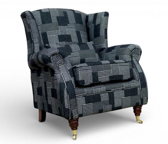 Wing Chair Fireside High Back Armchair Chicago Moonlight Geometric Fabric