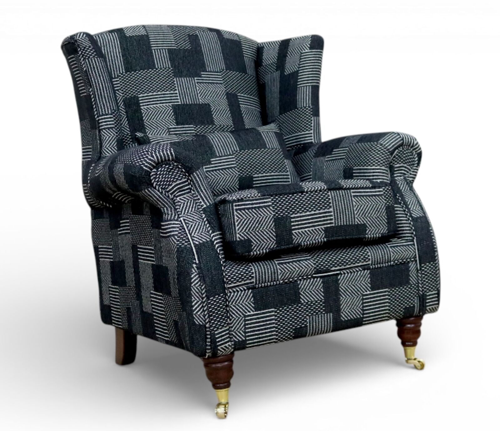 Wing Chair Fireside High Back Armchair Chicago Moonlight Geometric Fabric