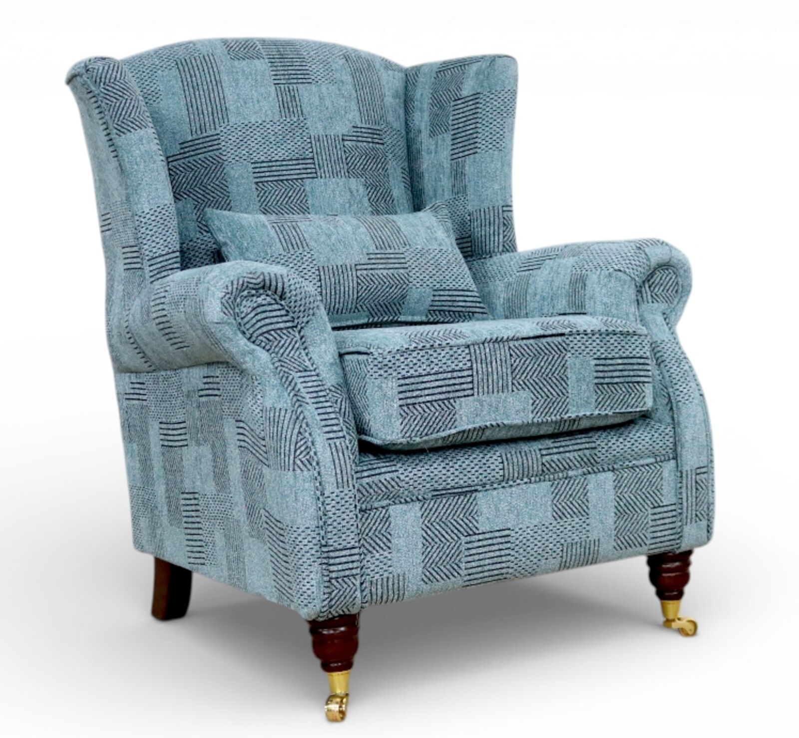 Wing Chair Fireside High Back Armchair Chicago Ocean Geometric Fabric