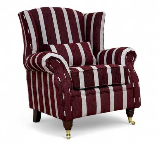 SPECIAL OFFER Wing Chair Fireside High Back Armchair Classic Stripe Burgandy