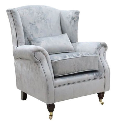 Wing Chair Fireside High Back Armchair Cloud Silver Fabric