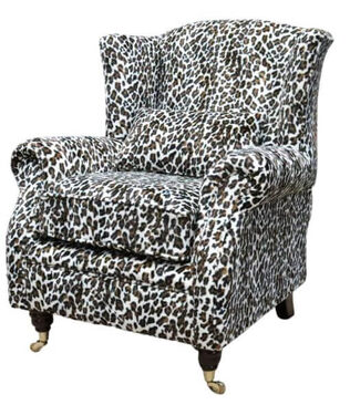 Wing Chair Fireside High Back Armchair Cream Leopard