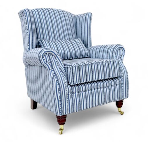 Wing Chair Fireside High Back Armchair Estell Indigo Stripe