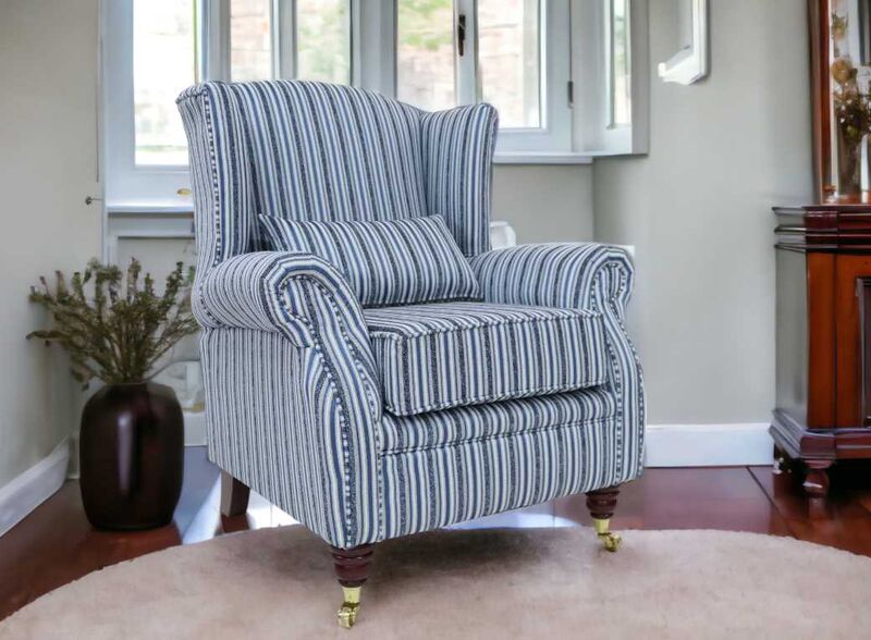 Product photograph of Wing Chair Fireside High Back Armchair Estell Indigo Stripe from Designer Sofas 4U