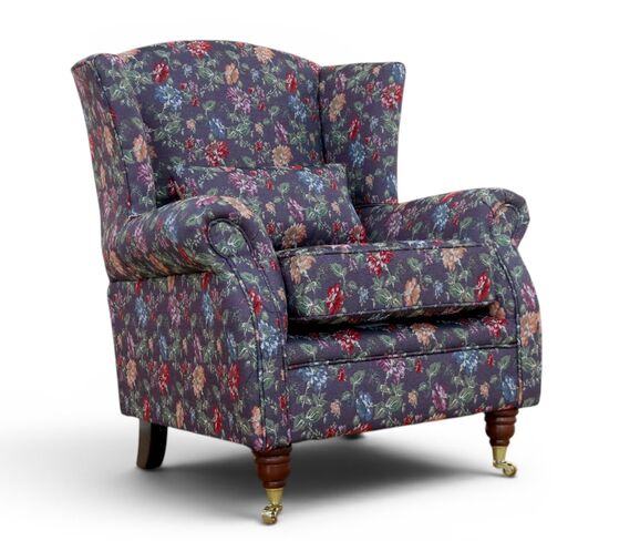 Wing Chair Fireside High Back Armchair Floribunda Gardens Blackcurrant