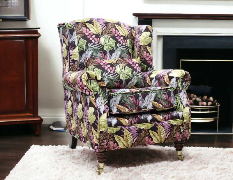 Product photograph of Wing Chair Fireside High Back Armchair Foliage Aubergine from Designer Sofas 4U