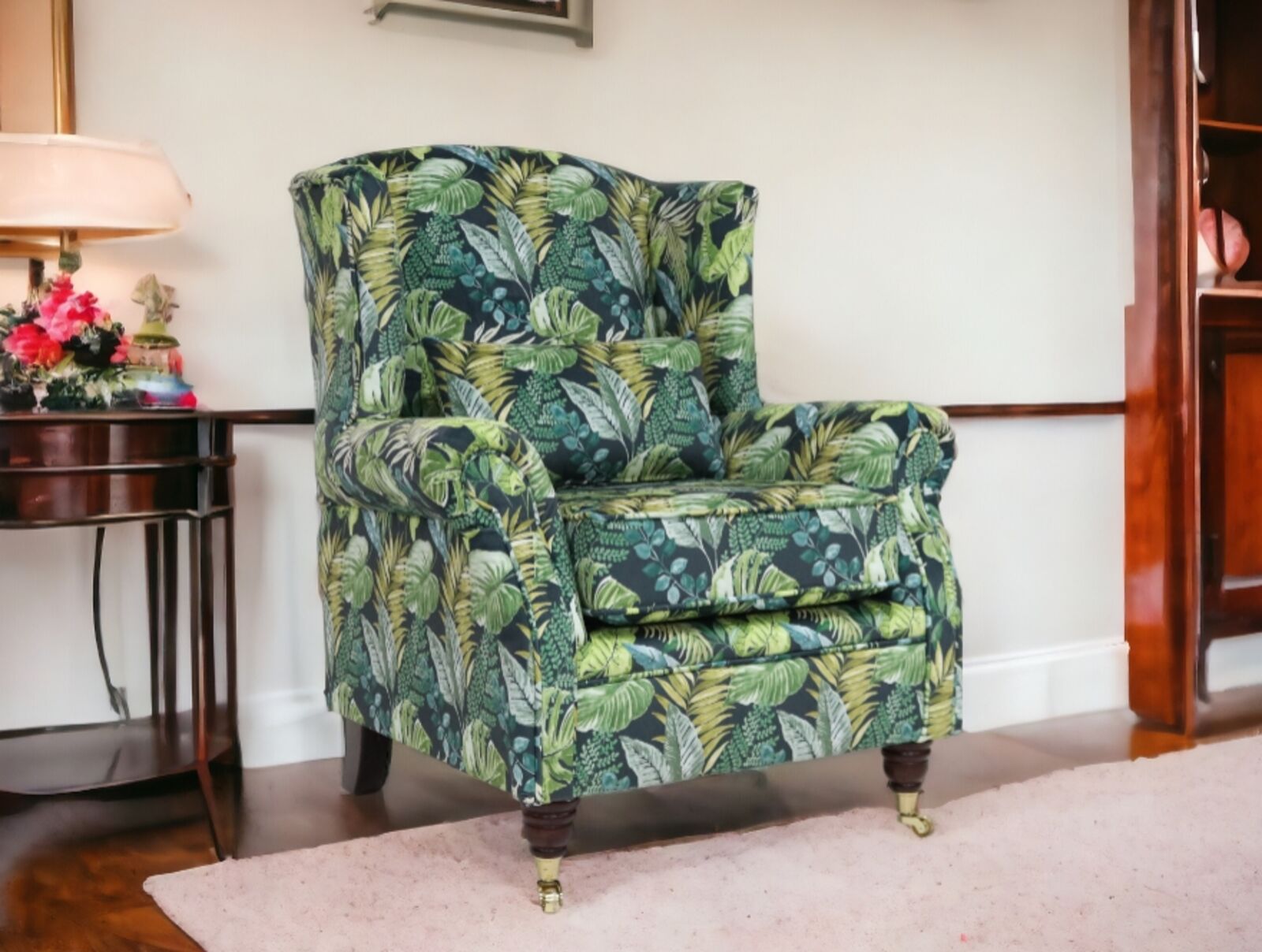 Product photograph of Wing Chair Fireside High Back Armchair Foliage Forest Green Stock from Designer Sofas 4U