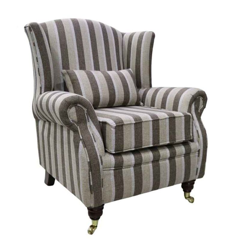 Product photograph of Wing Chair Fireside High Back Armchair Gleneagles Stripe Nutmeg from Designer Sofas 4U