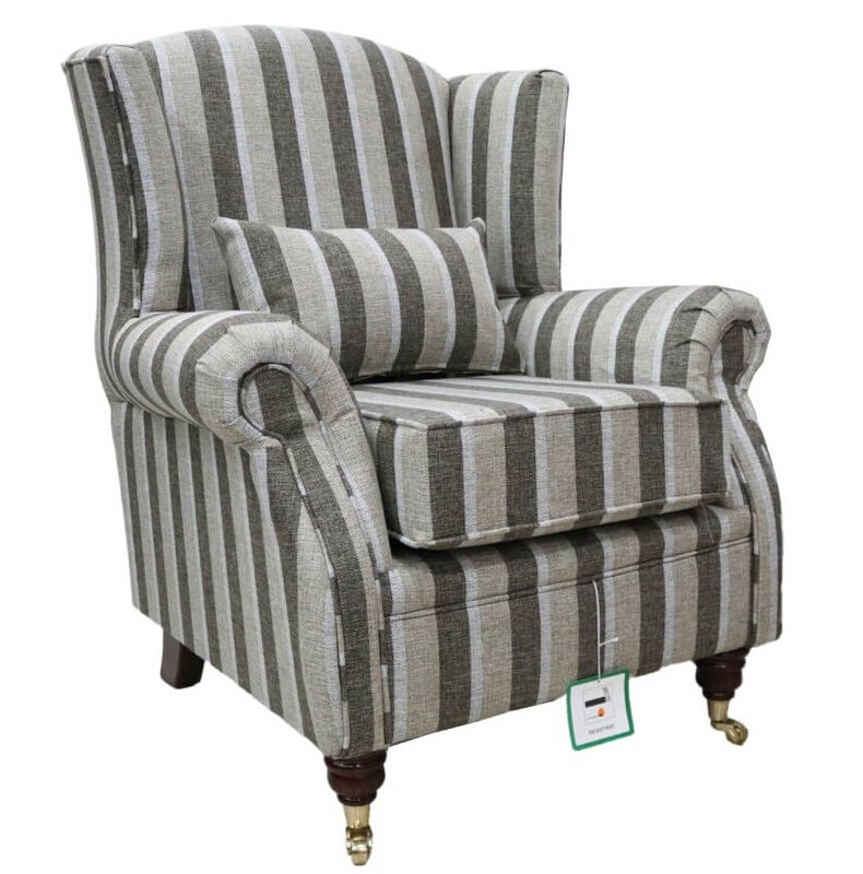 Product photograph of Wing Chair Fireside High Back Armchair Gleneagles Stripe Saddle from Designer Sofas 4U