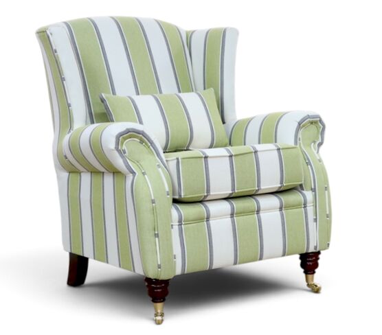 Wing Chair Fireside High Back Armchair Guernsey Stripe Lime