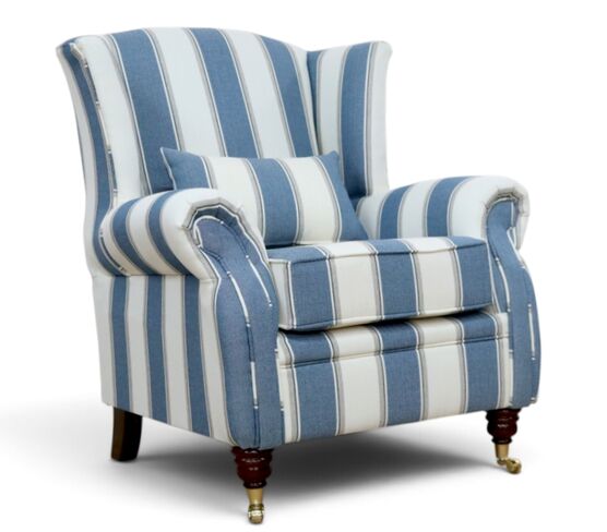 Wing Chair Fireside High Back Armchair Guernsey Stripe Denim