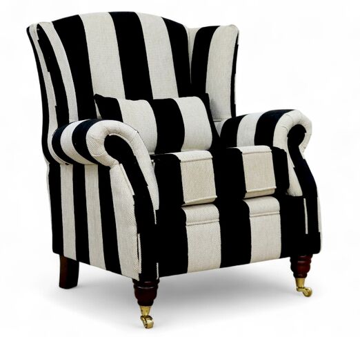 Wing Chair Fireside High Back Armchair Harrison Stripe Black | DesignerSofas4U