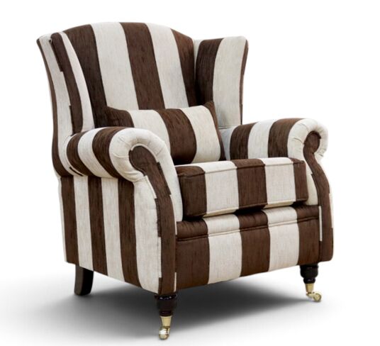 Wing Chair Fireside High Back Armchair Harrison Stripe Brown