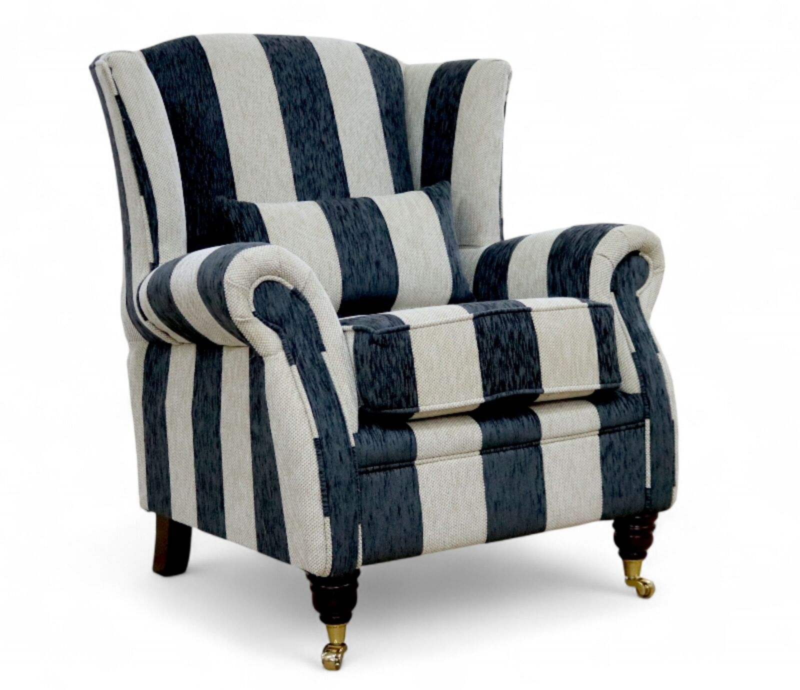 Wing Chair Fireside High Back Armchair Harrison Stripe Slate