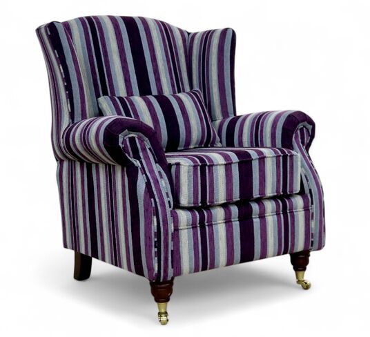 Wing Chair Fireside High Back Armchair Justin Stripe Aubergine