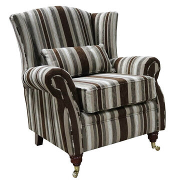 Wing Chair Fireside High Back Armchair Justin Stripe Chocolate