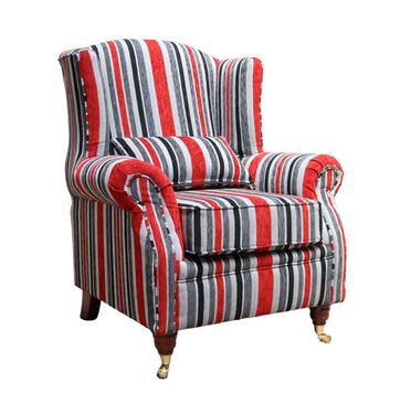 Wing Chair Fireside High Back Armchair Justin Stripe Cranberry
