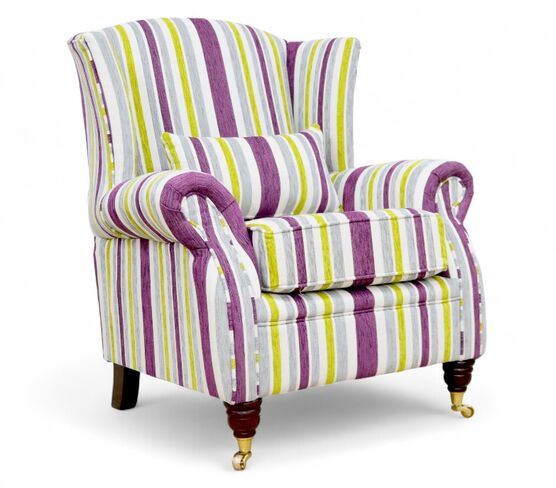 Wing Chair Fireside High Back Armchair Justin Stripe Lilac