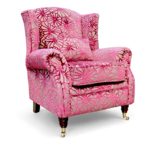 Wing Chair Fireside High Back Armchair Lalique Magenta Pink Velvet