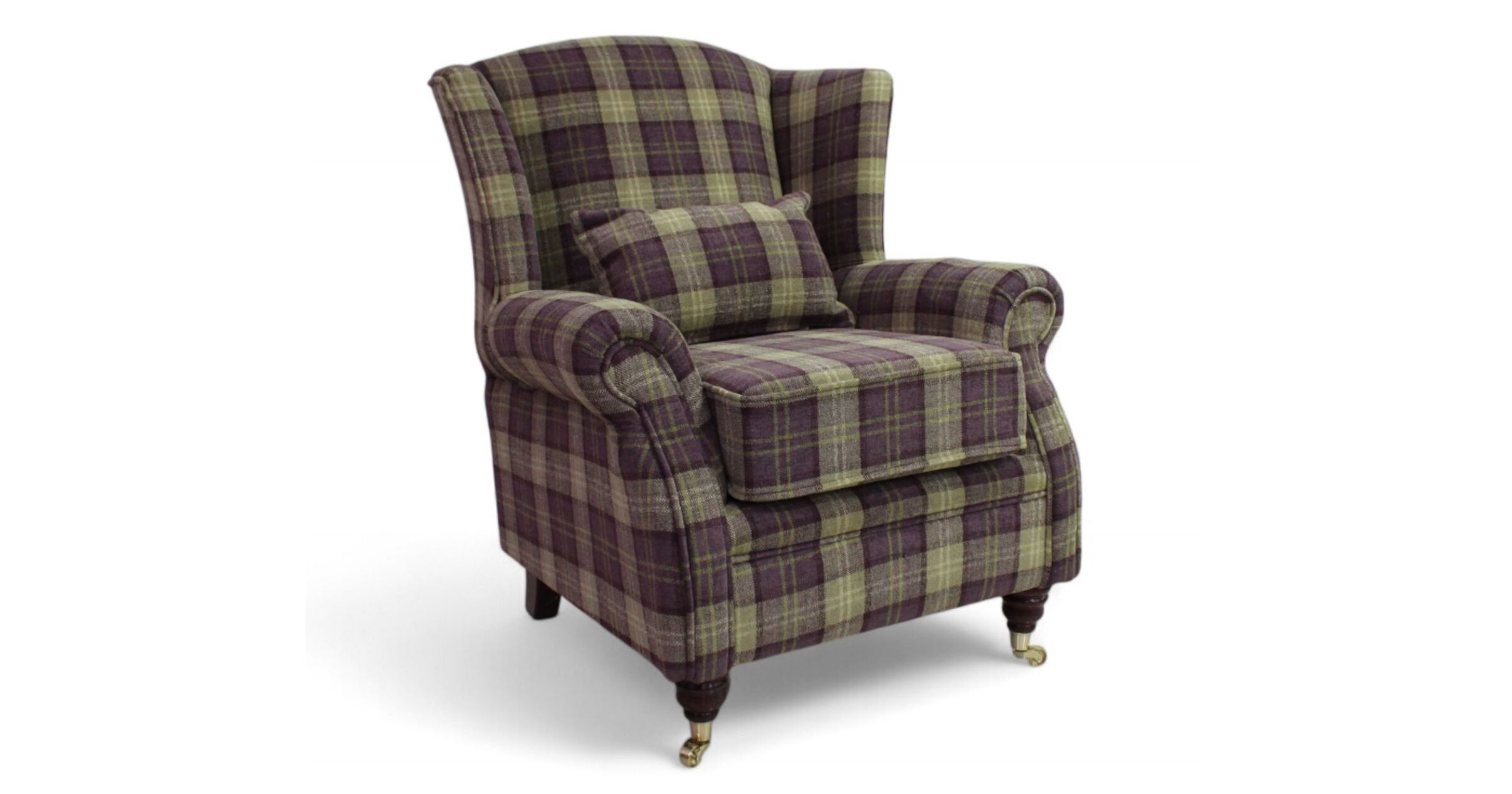 Lana Purple Check Elegance Wing Chair Fireside High Back Armchair - Main Image