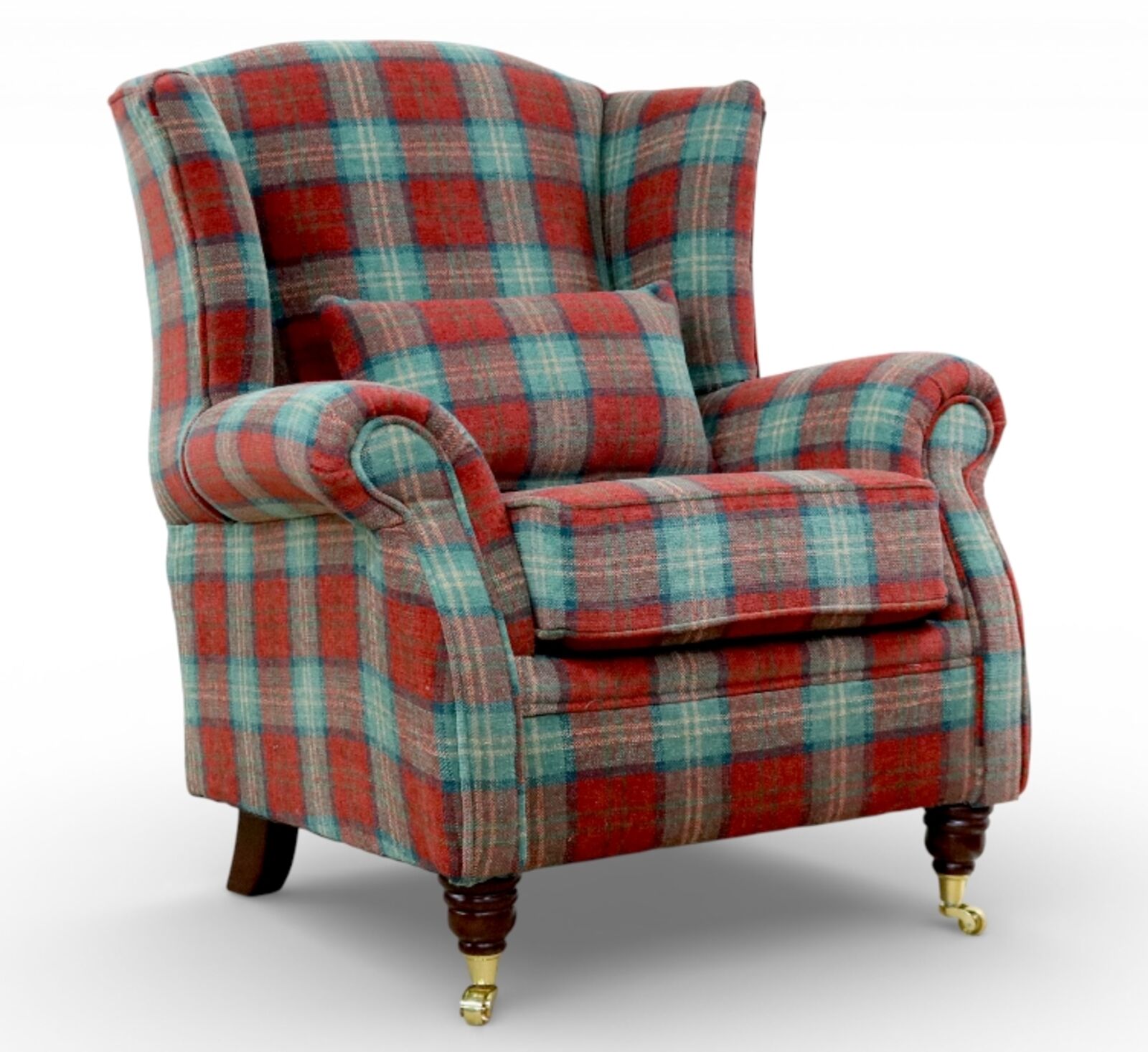 Wing Chair Fireside High Back Armchair Lana Ruby Check Fabric