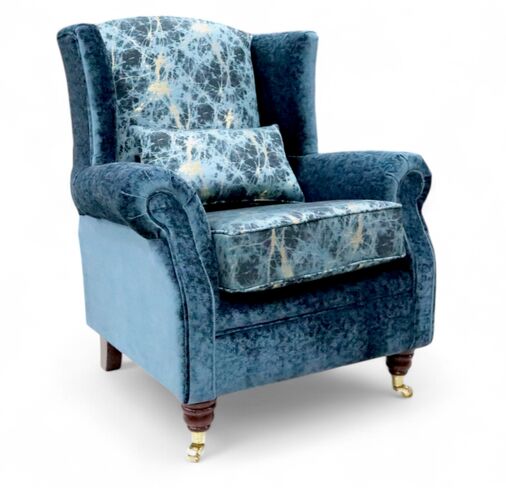 Wing Chair Fireside High Back Armchair Lava Teal Fabric