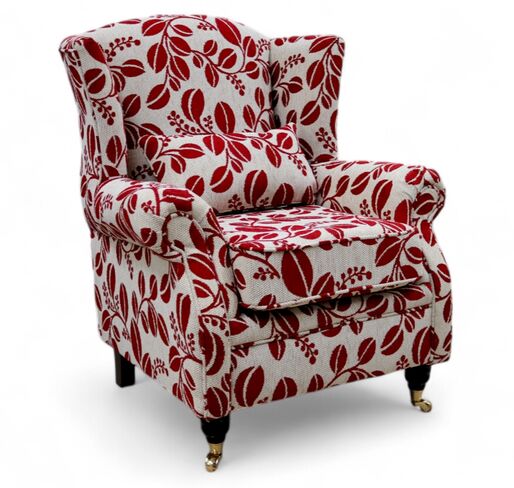 Wing Chair Fireside High Back Armchair Lillie Red Fabric
