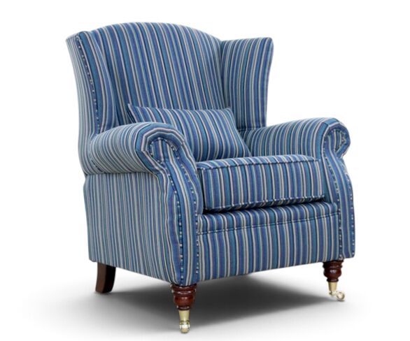Wing Chair Fireside High Back Armchair Linwood Stripe Navy