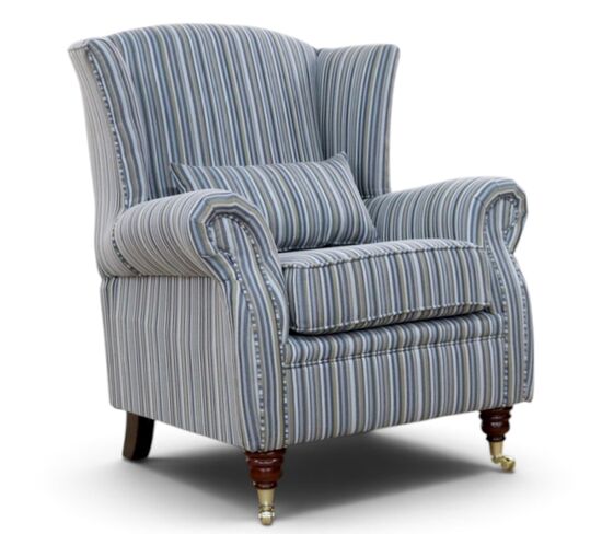 Wing Chair Fireside High Back Armchair Linwood Stripe Pewter