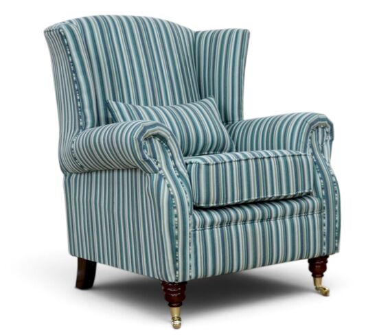Wing Chair Fireside High Back Armchair Linwood Stripe Wedgewood