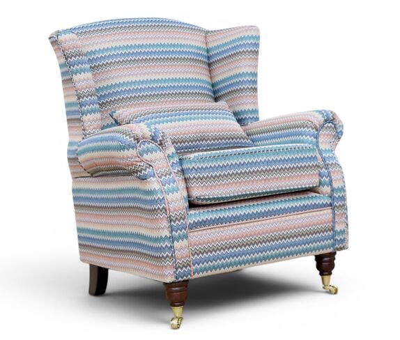 Wing Chair Fireside High Back Armchair Lisbon Chevron Multi Fabric