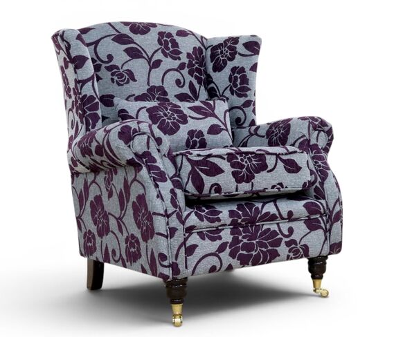 Wing Chair Fireside High Back Armchair Meghan Aubergine Fabric