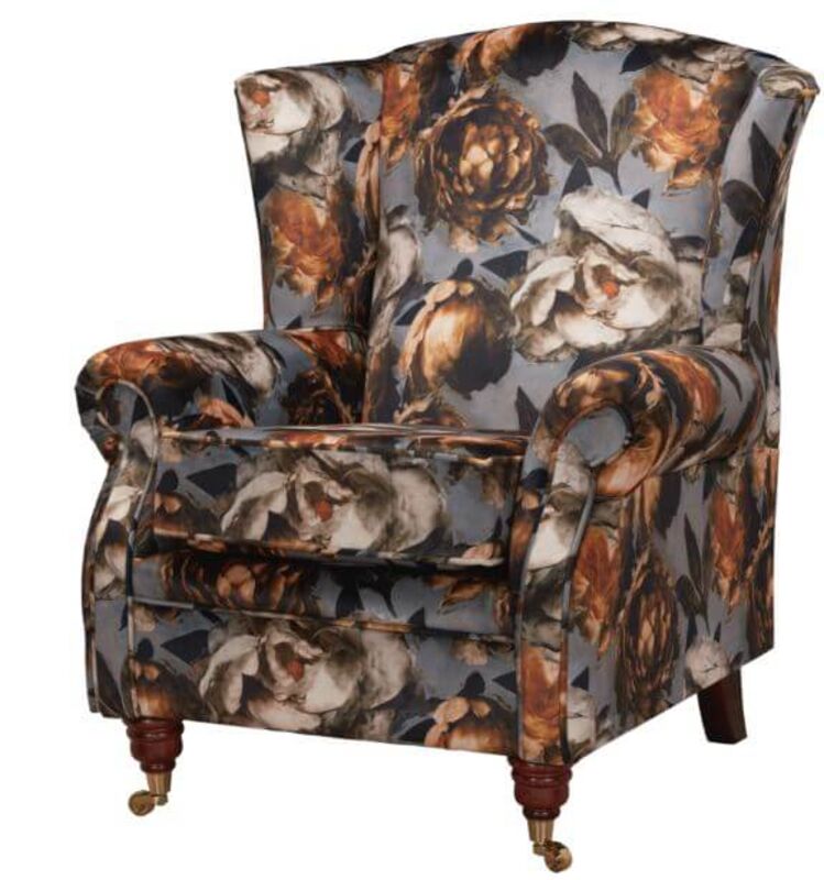 Product photograph of Wing Chair Fireside High Back Armchair Melody Floral Fabric from Designer Sofas 4U