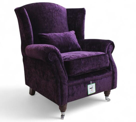 Wing Chair Fireside High Back Armchair Modena Aubergine Velvet | DesignerSofas4U