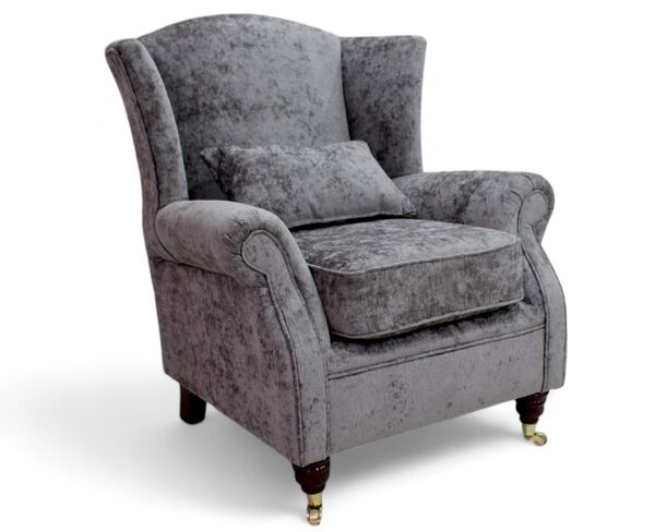 Wing Chair Fireside High Back Armchair Nuovo Ash Grey Fabric