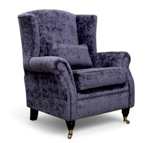 Wing Chair Fireside High Back Armchair Nuovo Heather Blue Fabric
