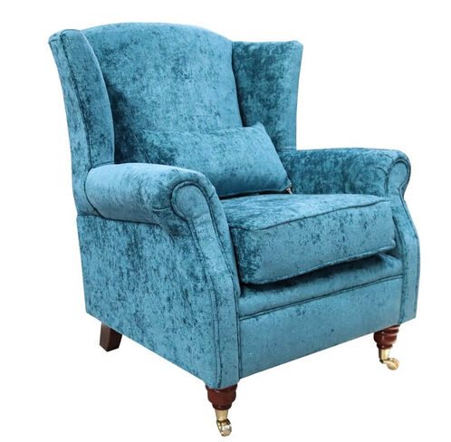 Wing Chair Fireside High Back Armchair Nuovo Kingfisher Blue Fabric