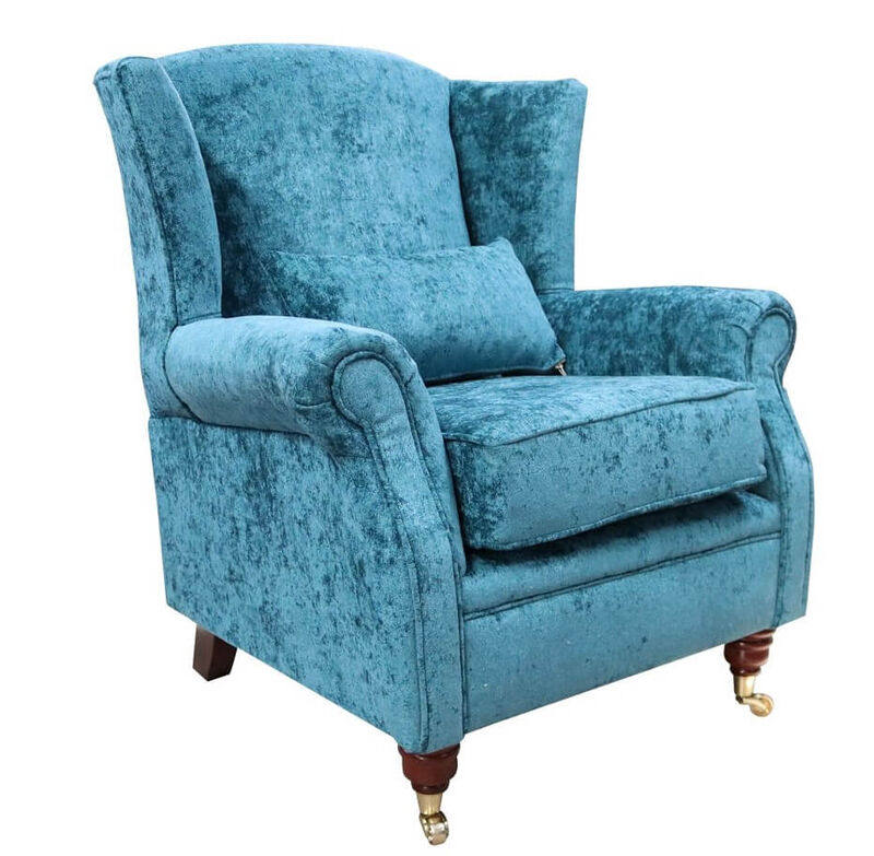 Product photograph of Wing Chair Fireside High Back Armchair Nuovo Kingfisher Blue Fabric from Designer Sofas 4U